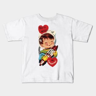 Space Boy Love Missile Valentine Kids T-Shirt